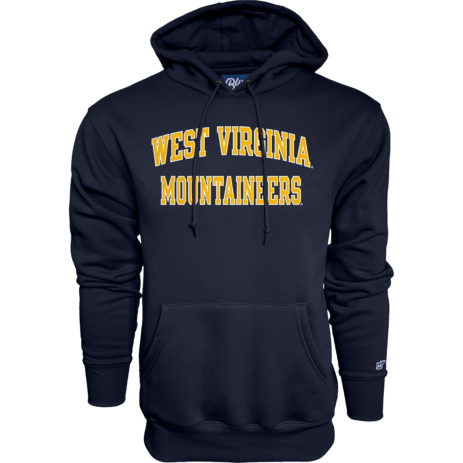 Blue 84 Men's Hoodie Arched Team Color Hooded Sweatshirt, West Virginia Mountaineers Navy, XL