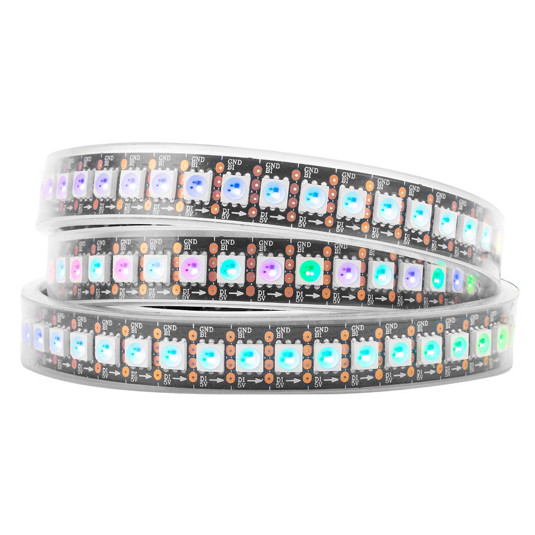 BTF-LIGHTING WS2813 Upgraded WS2812B 16.4ft 30Leds/Pixels/m Individually Addressable Dual Signal 5050 RGB LED Flexible Strip Light Programmable Dream Color LED Rope DC 5V Waterproof IP67 Black PCB