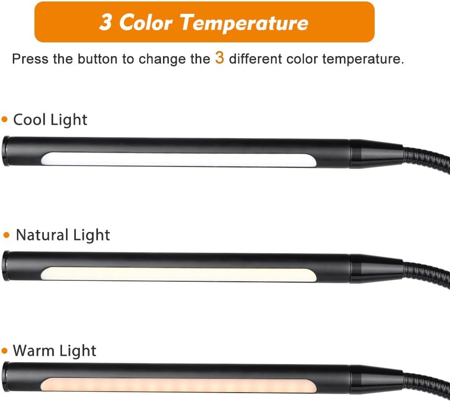 LEPOWER 4W Led Clip on Light/Reading Lights/Night Book Light/Clamp on Lights, 3 Color Temperature Settings Stepless Adjustable Brightness Clip Lamps for Desk, Bed Headboard, Computer and Piano - - 
