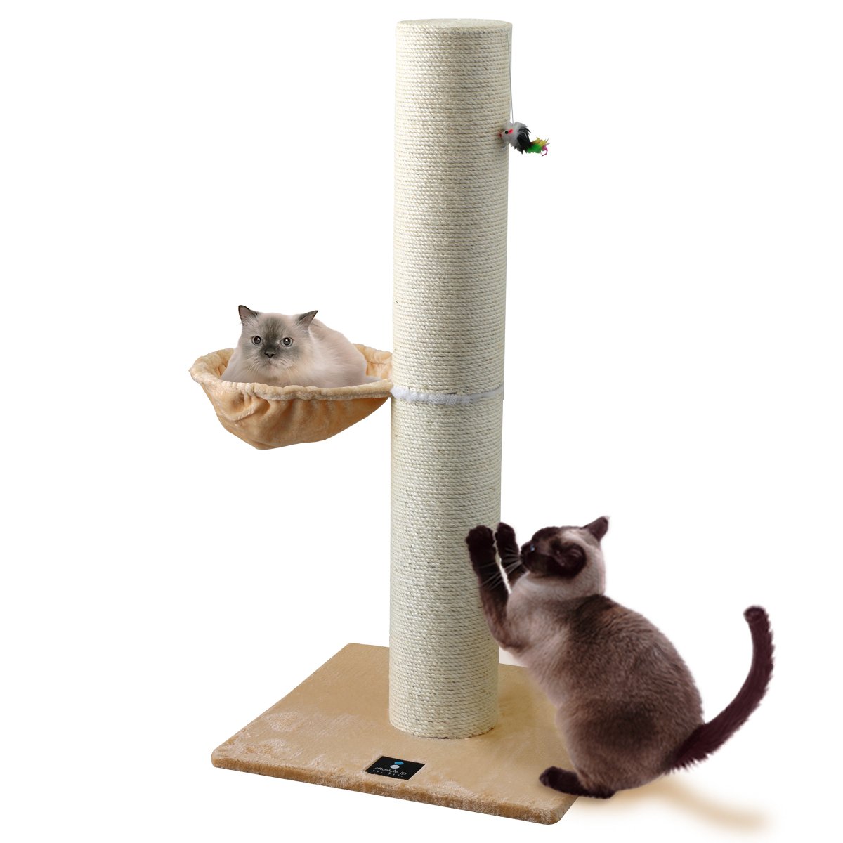 ottostyle.jp 猫爪とぎポール つめとぎ キャットツリー 据え置き 120cmロングタイプ 極太(直径約20cm) 【ベージュ】 全麻縄巻き/おもちゃ付タイプ商品画像