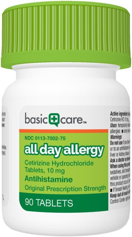  Basic Care All Day Allergy, Cetirizine Hydrochloride Tablets, 10 mg, Antihistamine, 90 Count: Health & Personal Care