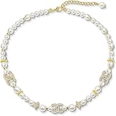 Pearl Beaded Necklace with 18K Gold Tone Accents, Star and Crystal Embellishments, Adjustable Chain,Fashionable Valentine's Day Jewelry Gift, Trendy Necklace For Women