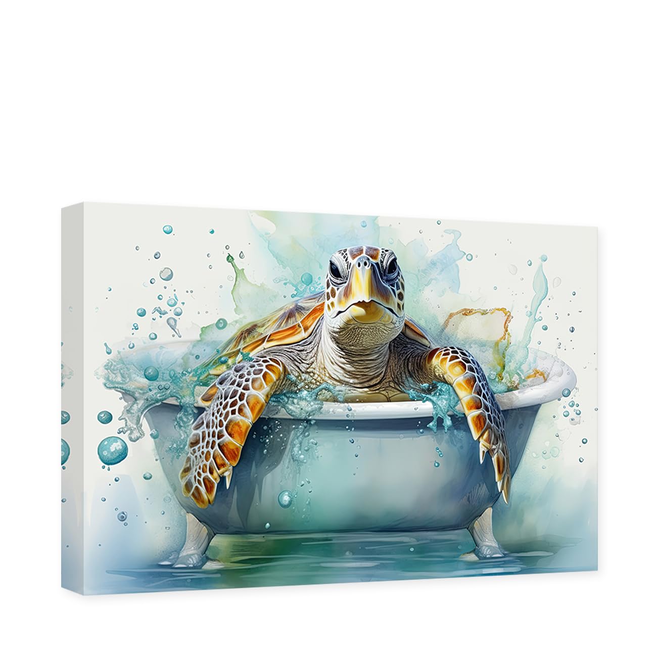 CCWACPP Sea Turtle Bathroom Wall Decor Sea Creature Canvas Wall Art Funny Turtle in Bathtub Picture Ocean Theme Painting Decor Frame (Sea Turtle - 2, 45L x 30W cm)