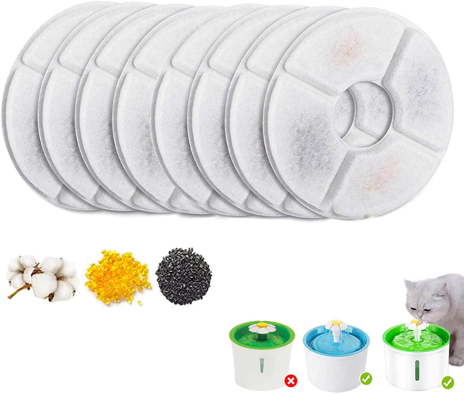 BONBELONG Cat Water Fountain Filters, Cat Fountain Filter, Replacement Pet Filters for Water Dispenser Drinking 8PACK