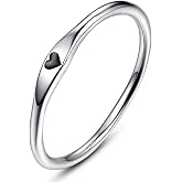 AVECON S925 Sterling Silver Thin Carve Heart Ring for Women Men, Love Style | Hypoallergenic Promise Wedding Band for Her, Stackable Jewelry Gifts for Anniversary Valentine's Day, Accurate Size 5-10