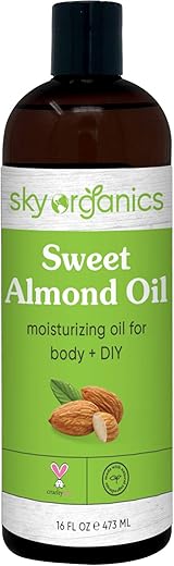 オーガニックスイートアーモンドオイルby Sky Organics（473ml）100％ピュアコールドプレスアーモンドボディオイルボディ、スキン、ヘア用オーガニックアーモンドオイル