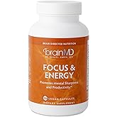 BRAINMD Dr Amen Focus & Energy - 120 Capsules - Mental Endurance Booster, Promotes Concentration & Attention - Caffeine Free, Gluten Free - 30 Servings