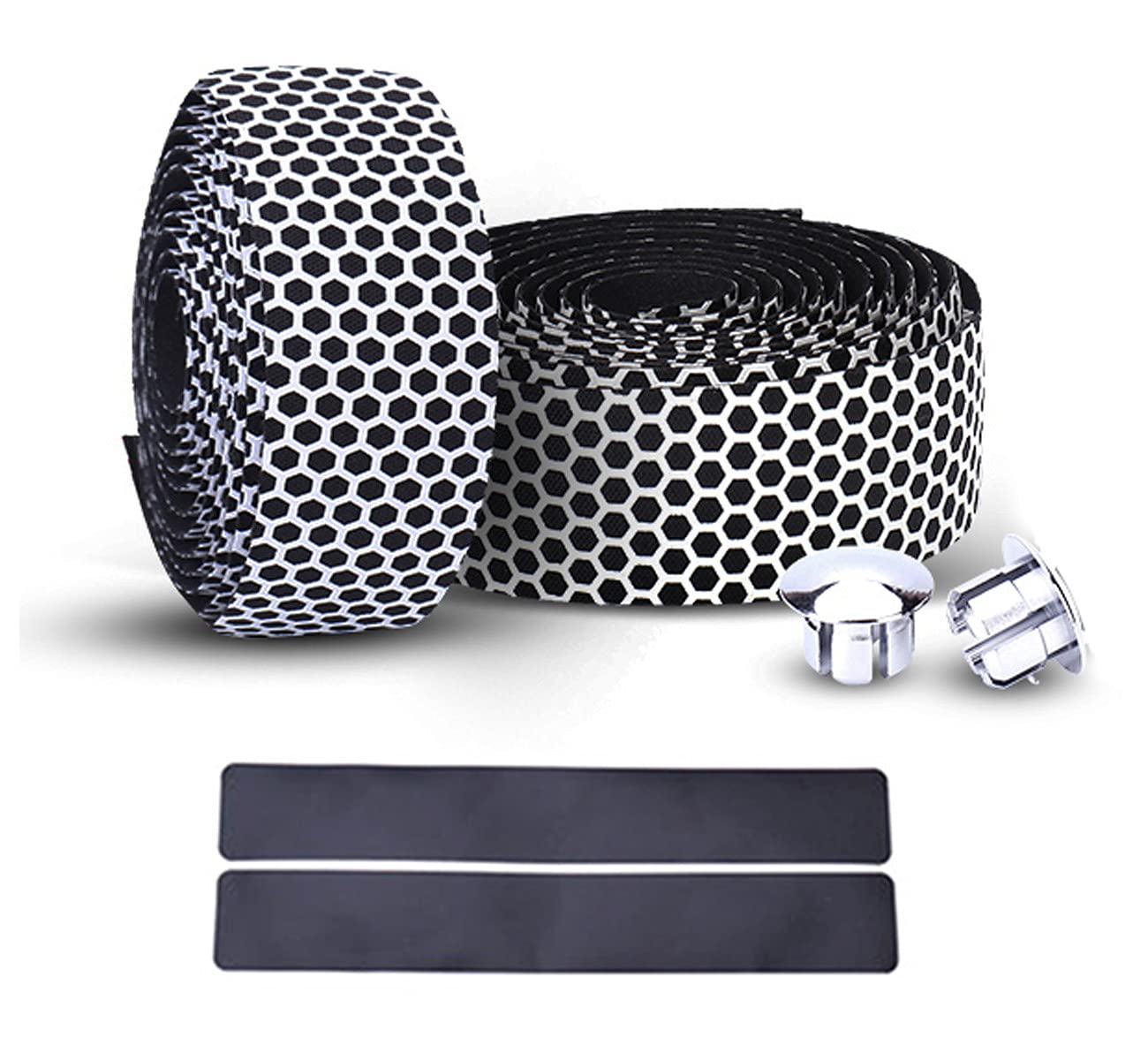 PLATT Road Bike Handlebar Tapes Bicycle Bar Tape Superior Breathable Hexagon Non-Slip Bike Handlebar Tape Bike with Bar End Plugs,White (2PCS Per Set)
