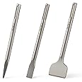 ZELCAN Chisel Set with SDS Max Shanks, 3pc SDS Max Chisel Drill Bit Set with Flat Point Scaling Chisels, 12" Rotary Hammer Drill Chisel Bit Home Improvement Tools for Concrete Stone Tile Floor Removal