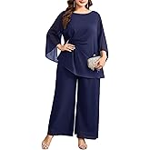 CYCLAMEN Plus Size Mother of Bride Pant Suits 2 Piece Chiffon Sets Asymmetric Wedding Guest Outfit