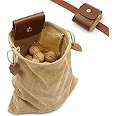 ASENIE Foraging Bag Waxed Canvas PU Leather Collapsible Outdoor Foraging Pouch Mushroom Hunting Storage Bushcraft Belt Water Resistant Tinder Dump for Travel Camping Hiking Picking up Bag Only (Khaki)