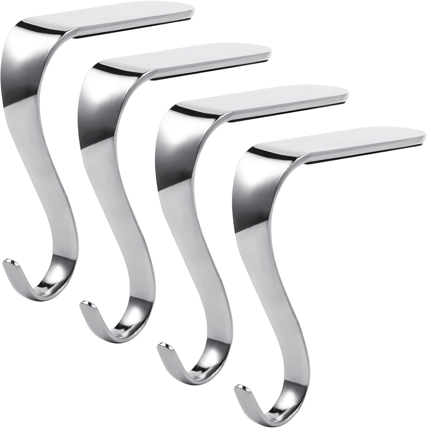 Ornament Hooks - Sunshane 4 Pieces Christmas Stocking Holders Mantel Hanger Hooks Xmas Mantle Grips Set Safety Hang Stocking Clips for Christmas Party Decoration, Silver
