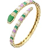 14K Yellow Gold Medusa Bracelet For Women, Medusa Boho Snake Necklace Gold Shape Bangles Bracelets, Zircon Exquisite Geometric Enamel Cuff Bracelet Women Jewelrymedusa bracelet medusa snake necklace