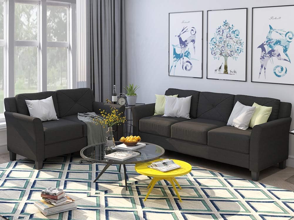 Amazon Com Yskwa Button Tufted 2 Piece Loveseat Sofa Set Kitchen Dining