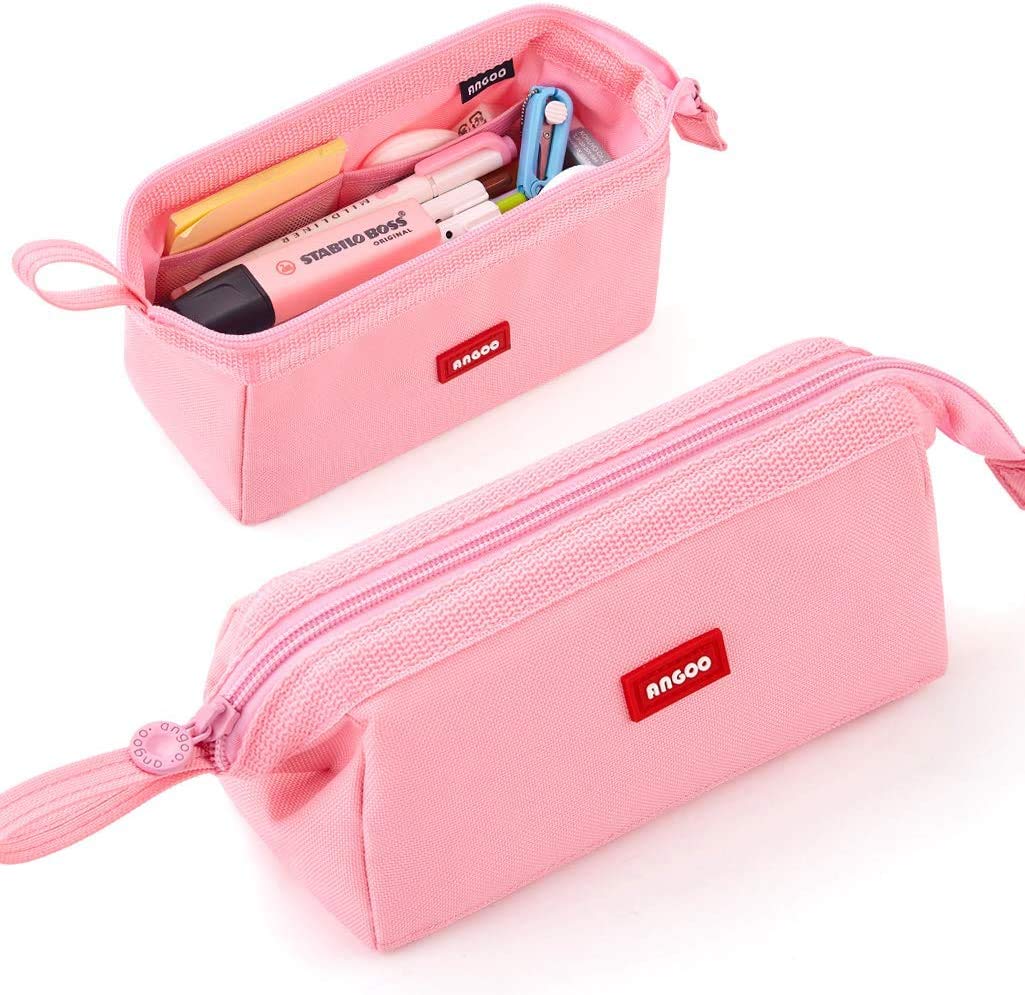 iSuperb Pencil Case, Big Capacity Pencil Bag Pouch Holder Portable Office Stationery Makeup Bag for School Teen Girl Boy Men Women (Pink)