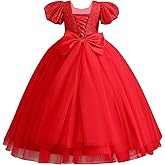 IDOPIP Flower Girl Sequin Lace-up Bow Dress for Kid Wedding Bridesmaid Pageant Party Formal Long Gown Communion Tulle Dresses