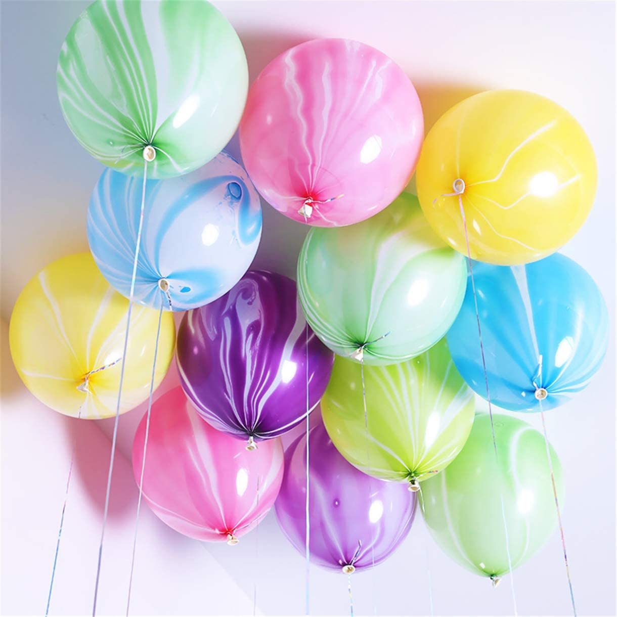 Banyeyun Colourful Balloons 12 Inch 50 Pieces Rainbow Agate Marble Balloons Latex Tie Dye Swirl Effect for Birthday Wedding Baby Shower Hippie Party Decorations,Black,Blue, Red,Purple,Green,Yellow