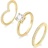YEEZII Gold Rings Set for Women, 14K Gold Plated Stackable Cubic Zirconia Knuckle Ring, Dainty Statement Promise Wedding Engagement Rings Non Tarnish Size 8