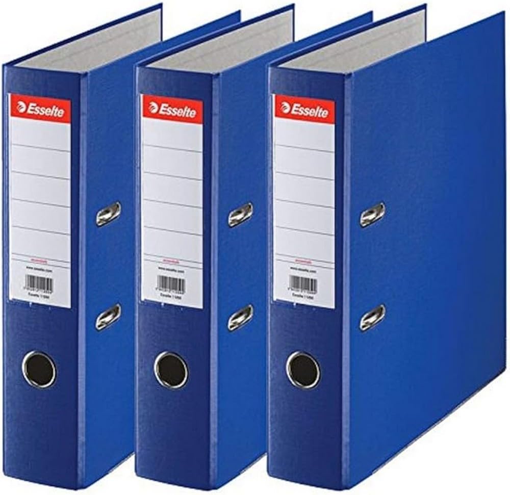 Esselte A4 Lever Arch Files, Blue, 3 File Folders, 624291, Dos 75mm