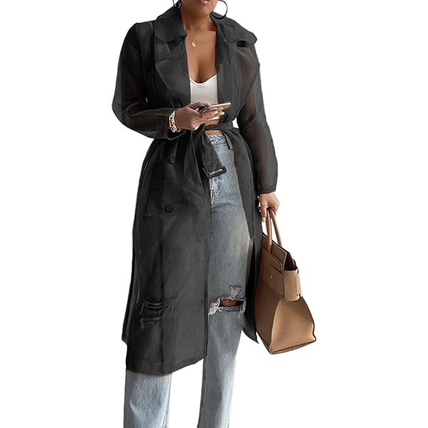Amazon.com: Bluelans Women's Fashion See Through Trench Coat