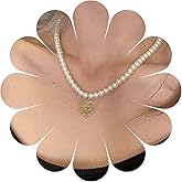 Yheakne Vintage Pearl Choker Necklace Love Heart Pendant Necklace Pearl Bead Collar Necklace Short Cross Charm Necklace Chain Jewelry for Women