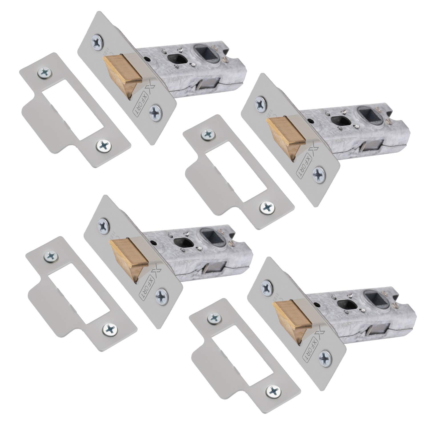 XFORT Tubular Latch, Satin Chrome, Tubular Door Latch for Internal Wooden Doors, (4 Pack, 65mm) — image 1