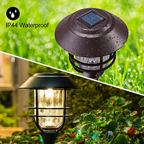 SUNWIND Outdoor LED Solar Lighting - 4 Pack Bronze Outdoor Path Lighting LED Solar Powered Garden Landscape Lamp Die Casting Aluminum Patio Pathway Clear Glass Heavy-Duty for All Weather (Bronze)