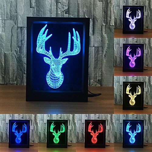 Jspliton Deer Elk 3D Lamp,3D Illusion Photo Frame Sleeping Night Light Remote Control Smart Touch Switch 7 Colors USB or Battery Powered Desk Lamp for Gift.(Deer Elk)