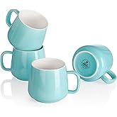 Teocera Ceramic Coffee Mug Set of 4-12 oz Coffee Mugs with Large Handles for Hot or Cold Drinks Like Latte, Cocoa, Tea or Juice - Smooth Ceramic, Dishwasher Safe, Turquoise