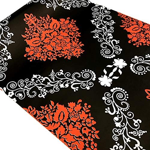 Black Red Damask Pattern Vintage Floral Contact Paper Shelf Liner Peel & Stick Dresser Drawer Sticker Home Deco 45cm x 250cm (Multi-R)