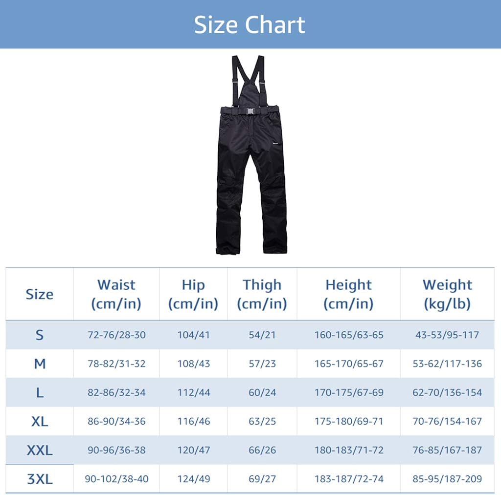 Zeraty Adult Snow Pants Men Women Ski Pants Waterproof and Breathable Polyester Snow Bib Winter Outdoor Snowboarding Black: Clothing