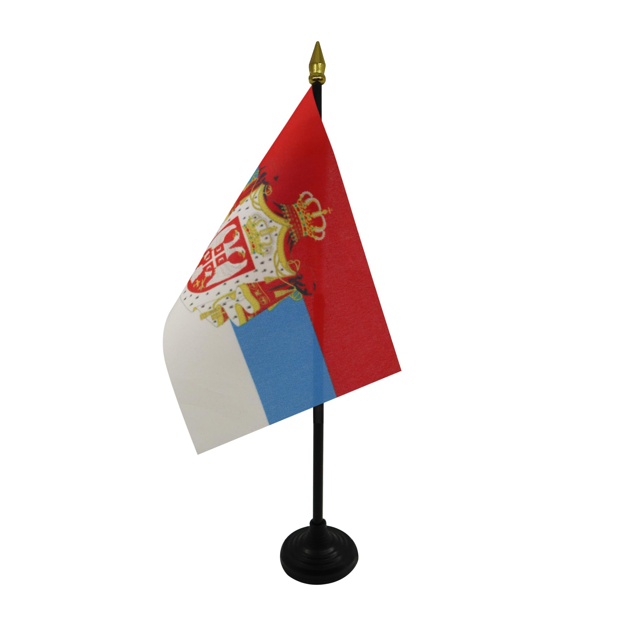 AZ FLAG - Kingdom of Serbia 1882-1918 Table Flag 4'' x 6'' - royal Serbian Mini Desk Flag 100% Polyester 15 x 10 cm - Office Mini Banner with 10'' Pole - Golden Spear — image 1