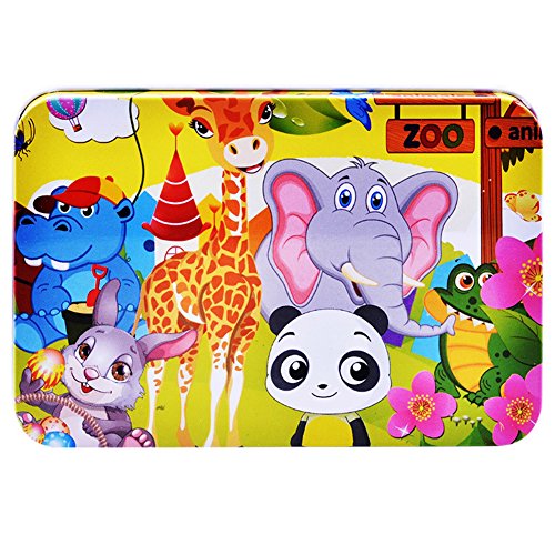 100 Pieces Kids Wooden Jigsaw Puzzle for toddlers 3-6 Ages, Kids Educational Puzzles Toys to Develop Dexterity and Problem Solving, with a Storage Box(Zoo Animals)