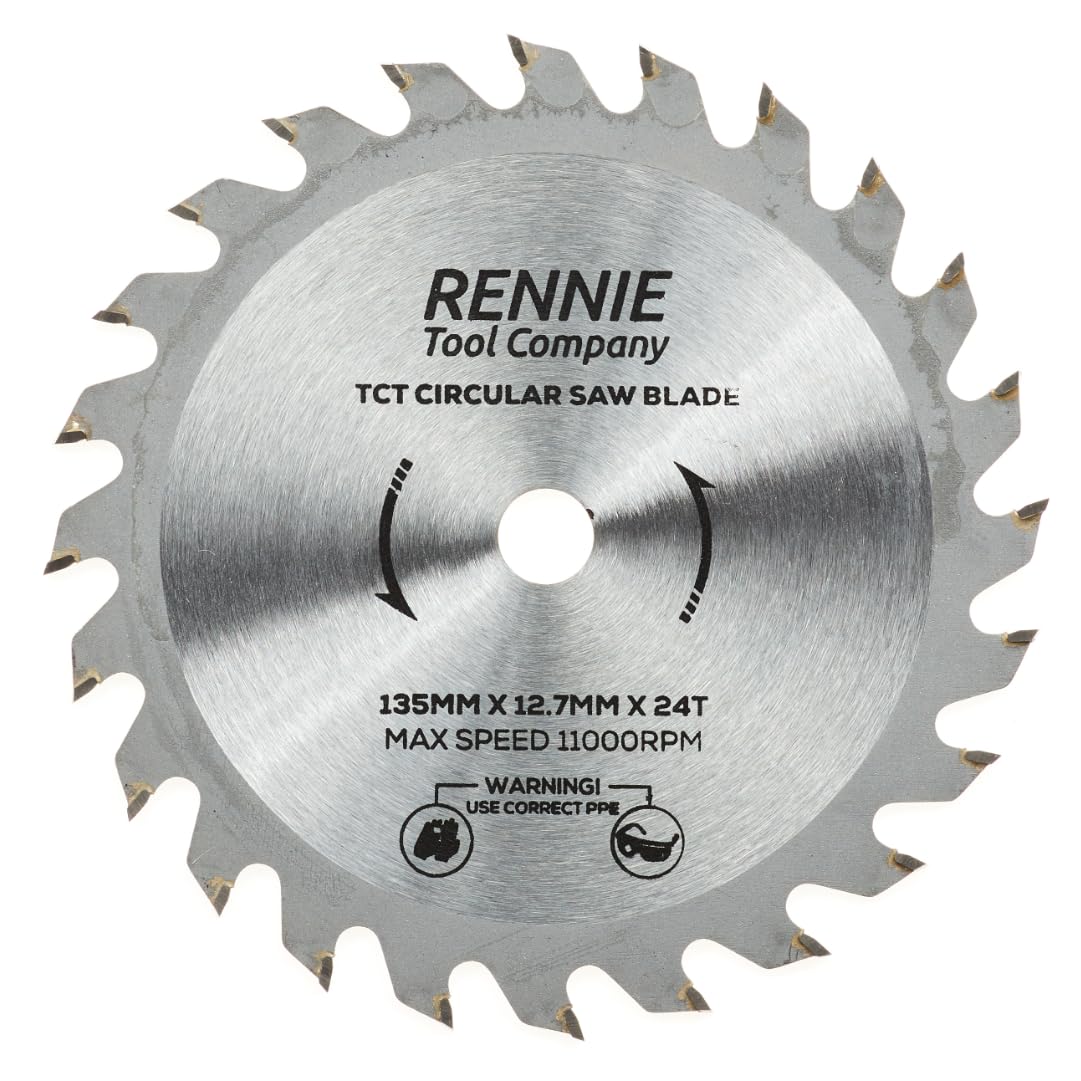 Rennie Tools 135mm x 12.7mm (10mm) Bore x 24T TCT Circular Saw Blade. Wood Cutter Blade. Fits Bosch, Makita, Dewalt Saw Etc. Wood Saw Blade 24 Teeth