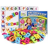 BizzyBrainz Alphabet Magnets + Magnetic Board / Magnetic Letters and Numbers for Toddlers Includes eBook with 35+ Learning & Spelling Games / ABC Magnets