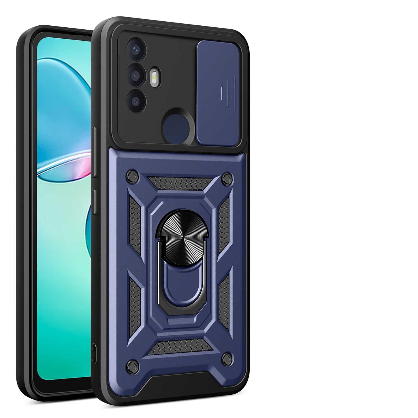 ILING Case for TCL 30 SE/TCL 305 / TCL 306, Ultra-thin Matte Texture Hard PC + Soft Silicone TPU Bumper Shockproof Heavy Duty Cover, with Ring Kickstand & Slide Camera Cover (Blue)