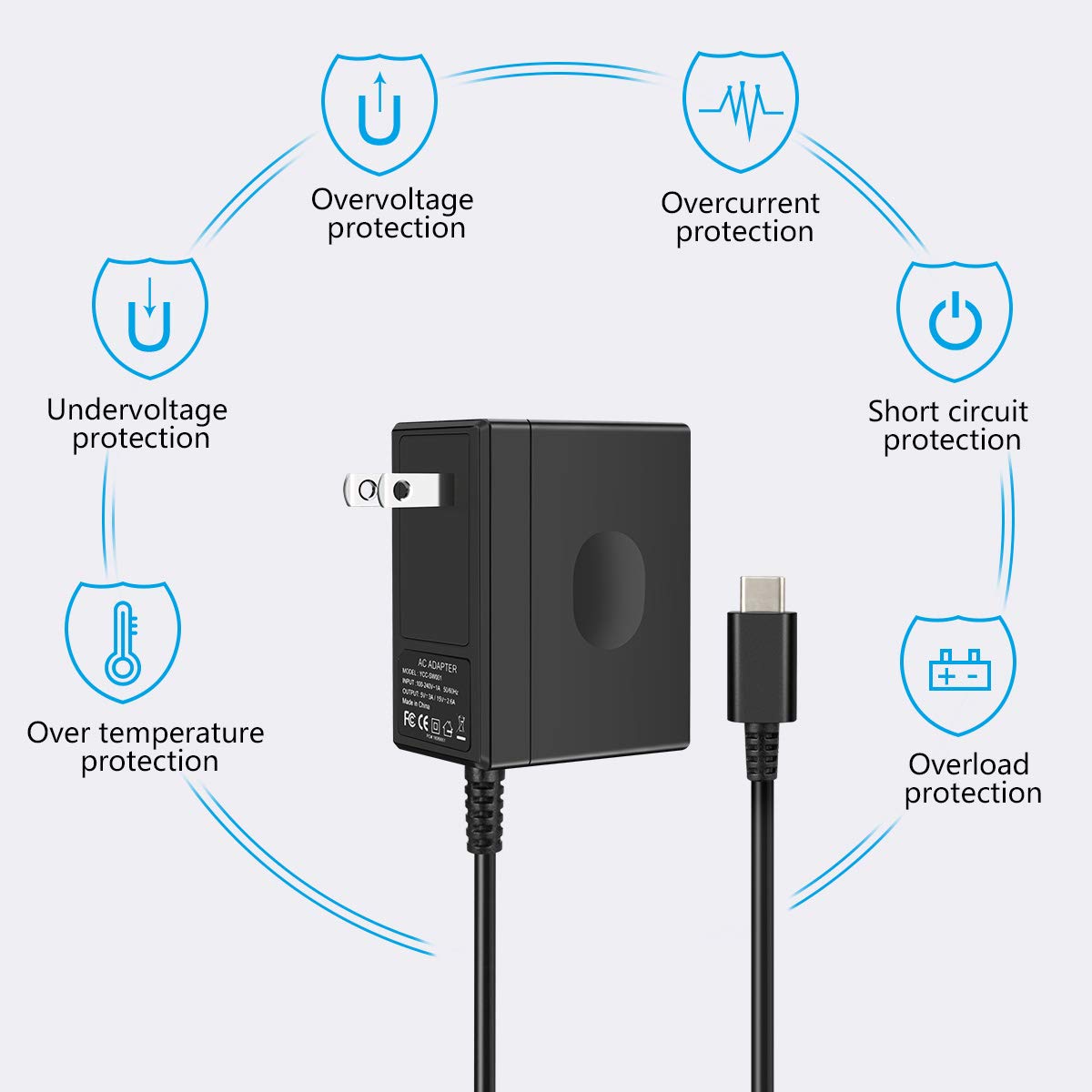 Switch Charger Compatible with Nintendo Switch/Pro Controller/Switch Dock with 5ft Type C Cable,Support TV Mode,2.5 Hours Fast Travel Wall Charger,1.5V/2.6A AC Adapter Power Supply