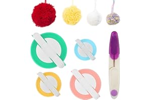 BRIMFULITE Pompom Makers 4 Sizes Pom Pom Machine Tool Set for DIY Wool Yarn Knitting Craft Project, with Scissors (Green，Blue，Pink，Yellow)
