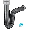 NiHome Flexible P-Trap Pipe Kit with Teflon Tape & Sealing Rings, Tool-Free Installation 1-1/2" & 1-1/4" Drain Connector Kitchen Sinks Compatible, Easy Clean Durable High-Resistance PVC (Single Sink)