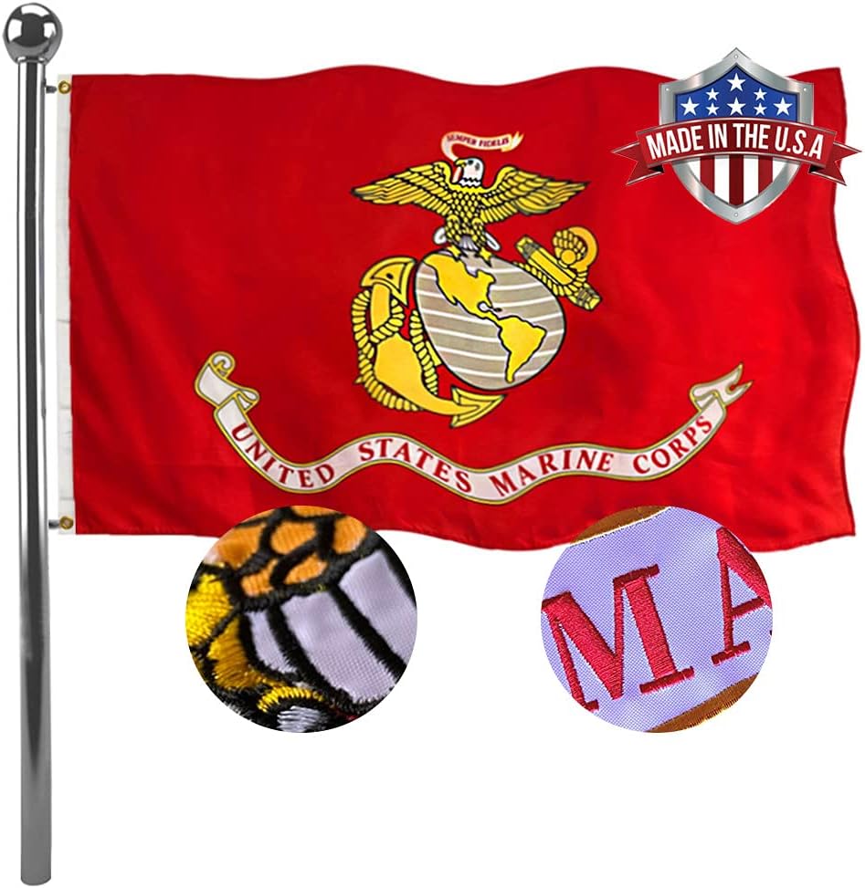 Flags - Jayus Embroidered US Marine Corps (USMC) Military Flags 3x5 Outdoor- 340D Heavy Duty Nylon Double Sided USMC Flag Banner with 2 Grommets