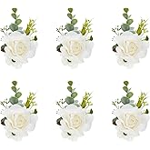 Meldel White Ivory Rose Wrist Corsage, Set of 6, Wedding Bridal Flower Corsage Hand Decor for Prom Party Homecoming, Wristband Flowers Bride, Bridesmaid, Girl