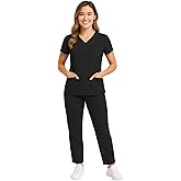 M&M SCRUBS Women’s 11-Pocket Cool Stretch Cargo Scrub Set – V-Neck Top & Utility Pant Medical Uniform Workwear