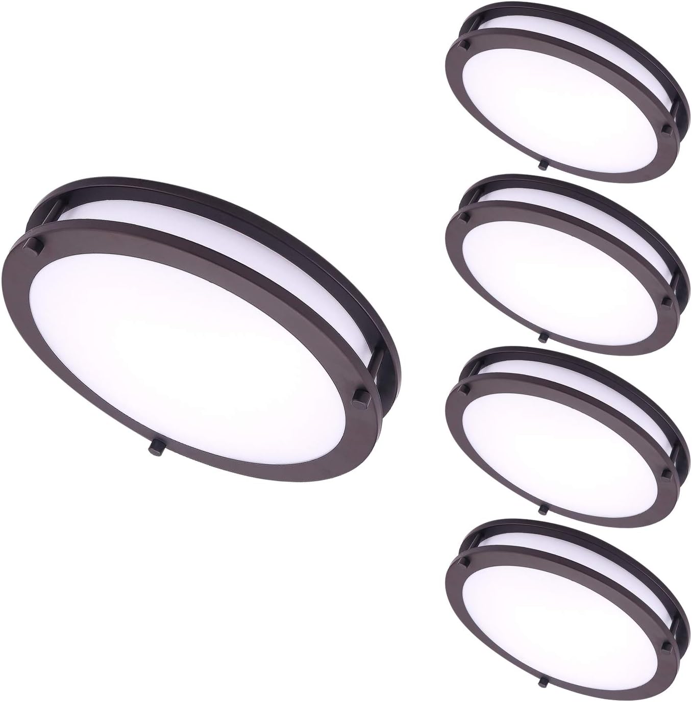 OSTWIN 12 Inch LED Flush Mount Ceiling Light 15W (100W Eqv) Dimmable 1050 Lm - 5000K (Daylight) Round LED Ceiling Light Fixture - Oil Rubbed Bronze Finish Acrylic Shade - ETL & Energy Star - 4 Pack