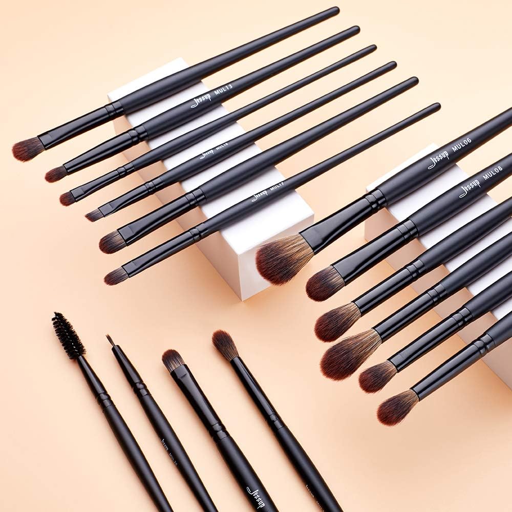 Jessup Make Up Brushes Set Professional 16Pcs Black Precision Collection,Synthetic Hair,Highlight Concealer Eyeshadow Eye liner Blending Spoolie T272 - Image 3