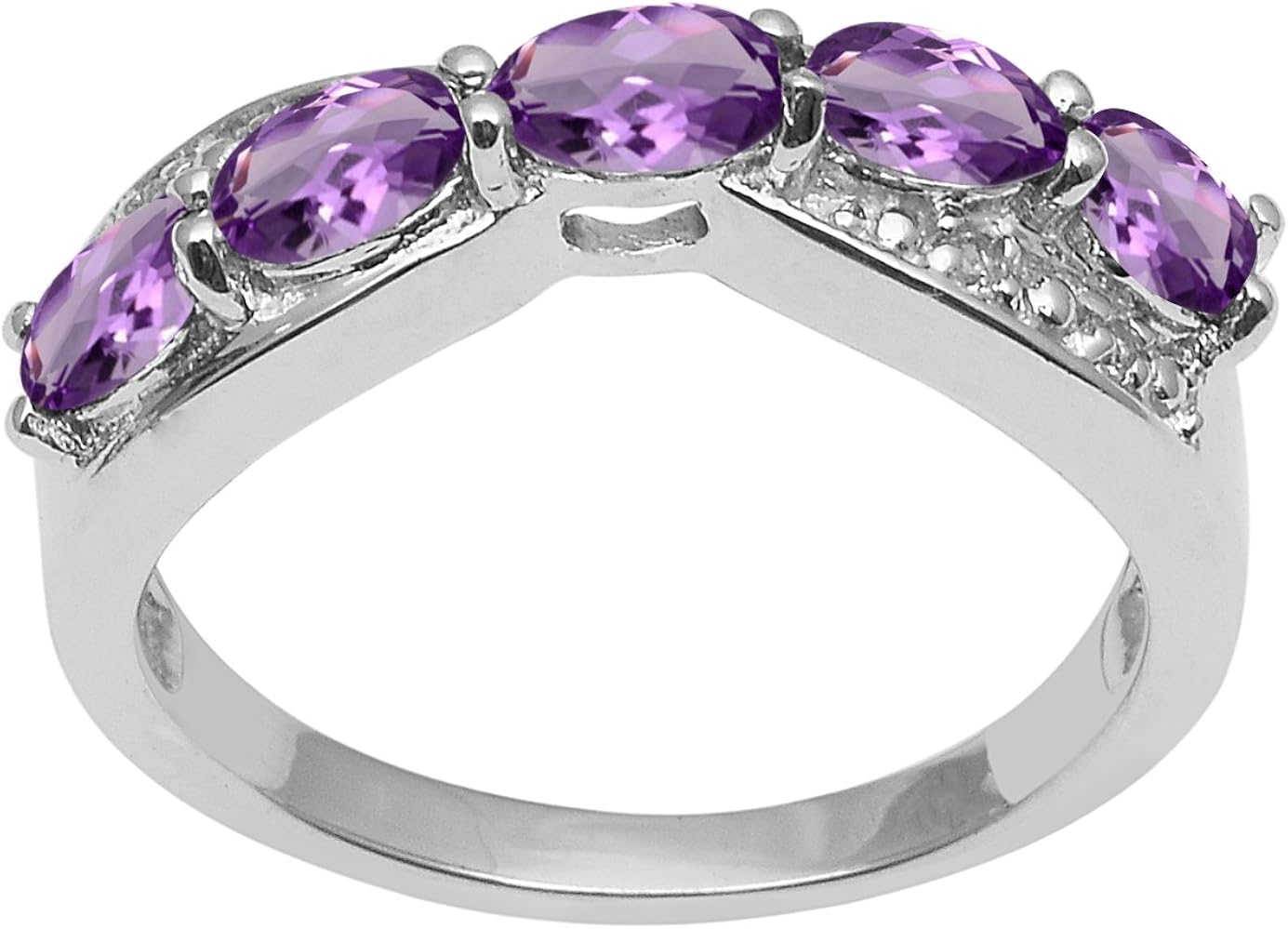 Amethyst five Gemstone 925 Sterling silver stackable white topaz