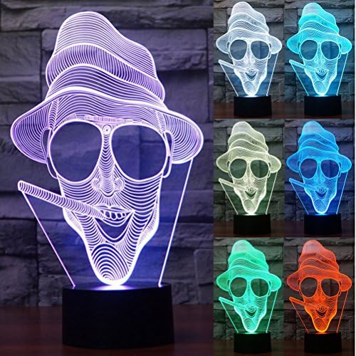ZLTFashion 3D Visual Optical Illusion Colorful LED Table Lamp Touch Cool Style Night Light Christmas Prank Gifts Romantic Holiday Cute Creative Gadget (Funny Face Smoke)