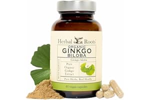 Herbal Roots Organic Ginkgo Biloba Made with Pure Organic Ginkgo Leaf and Extract - 60 Vegan Capsules