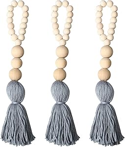 pengxiaomei 3pcs Farmhouse Beads with Tassels, Wall Hanging Decor Wood Bead Graland Natural Prayer Beads