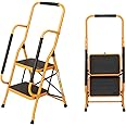 Winado 2 Step Ladder with Handrails, 500LBS Folding Step Stool, w/Non-Slip Side Armrests Large Pedal Area, Multi-use for Home Kitchen Pantry Office