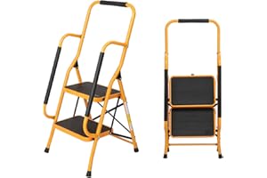 Winado 2 Step Ladder with Handrails, 500LBS Folding Step Stool, w/Non-Slip Side Armrests Large Pedal Area, Multi-use for Home Kitchen Pantry Office